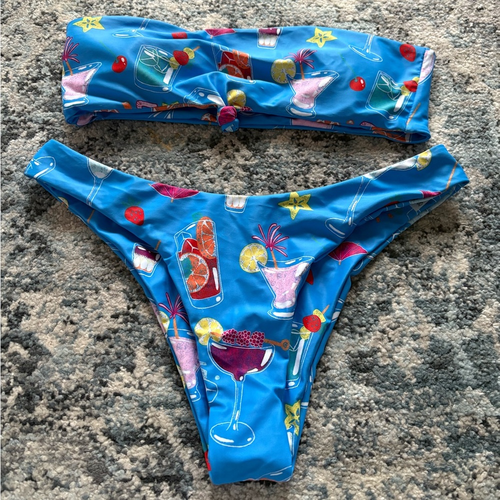 Blue Tropical Print Bikini Set